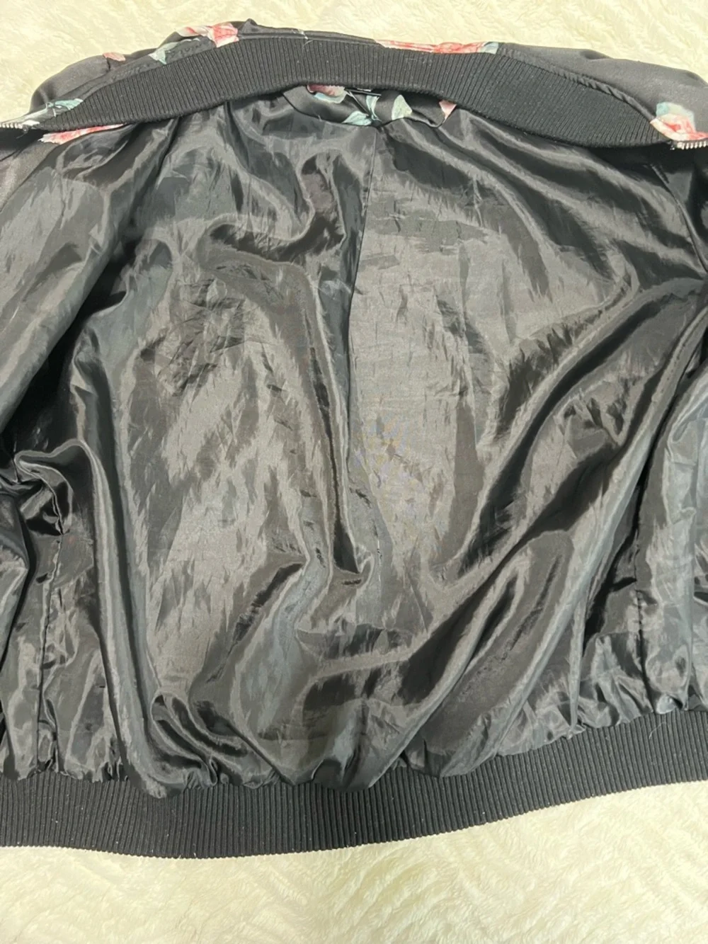 Wet Seal Floral Satin Bomber Jacket Black Pink Roses Size Large